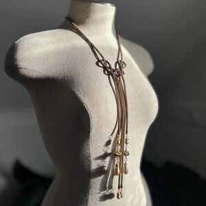 Vintage Gold Mesh Sculptural Braided Tassel Necklace Artisan Modernist Jewelry